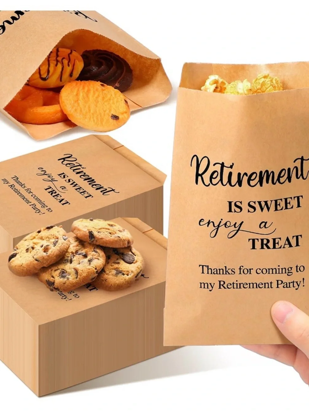 80 Retirement Party Favor Treat Bags Kraft Paper Candy Cookie Goodie Bags 5x7.25
